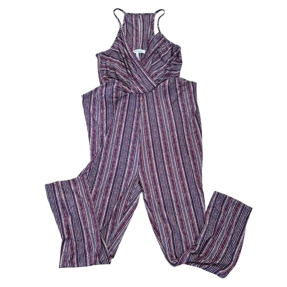 BCBGeneration Pants - BCBGeneration Women's Sm Striped Surplice V-Neck Sleeveless Jumpsuit Purple Red